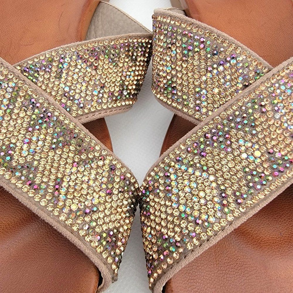 Yellowbox Sandals Bali Womens 6.5 Flat Slides Metallic Rhinestone Bling Slip On - Picture 7 of 10